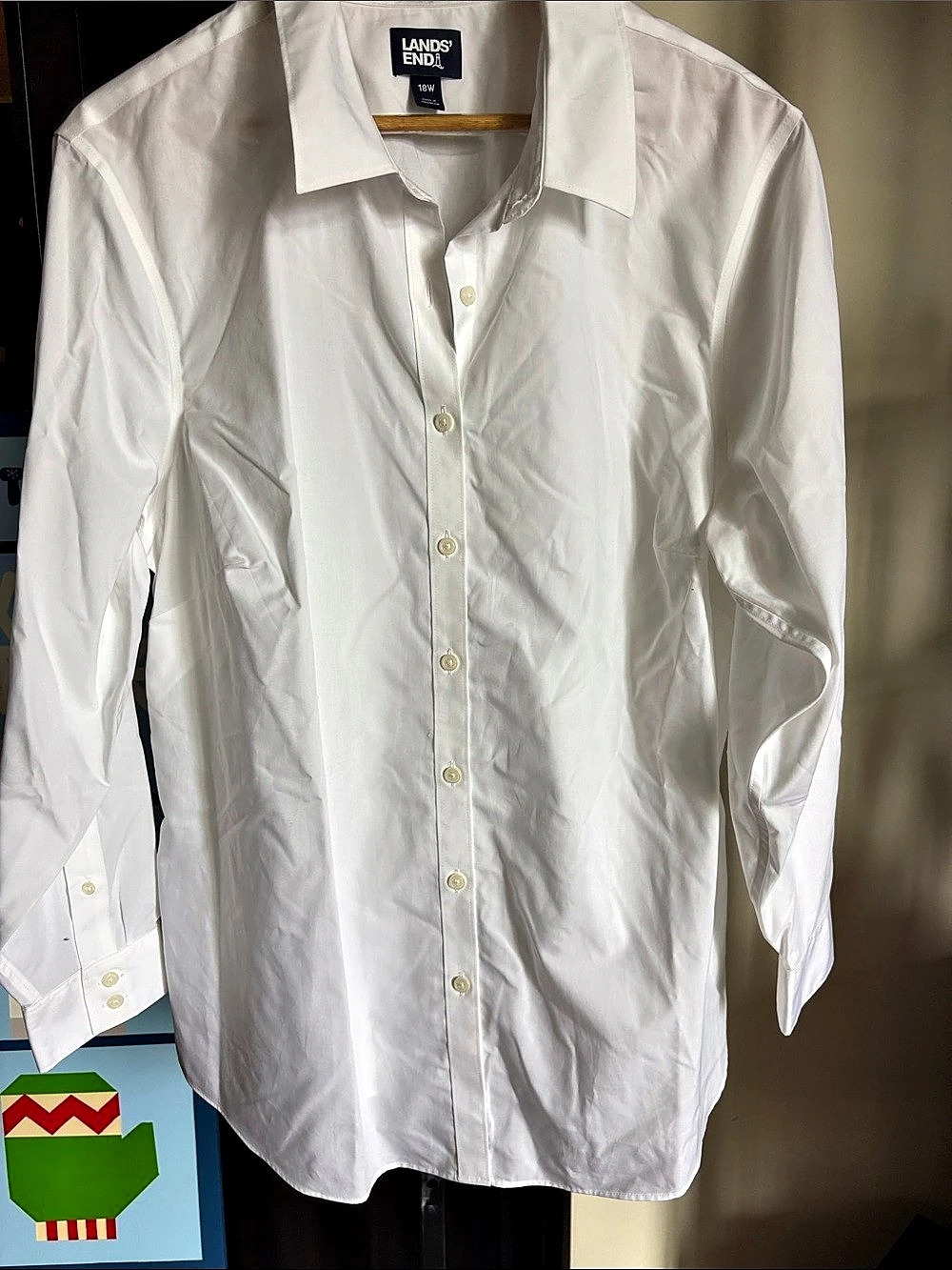 Lands' End No Iron Long Sleeve Poplin Shirt Poplin Dress Shirt White 18W